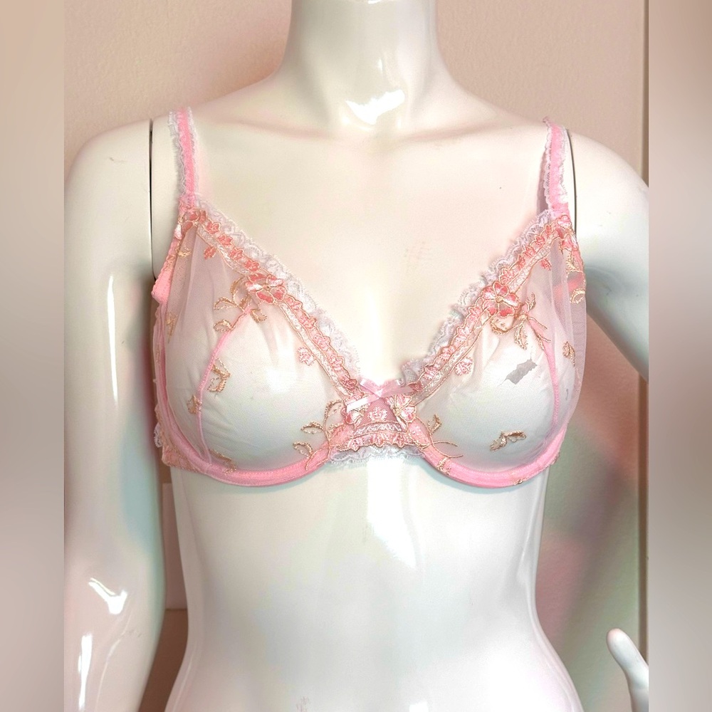 Sexy Women Bra Floral Lace Embroidery Transparent Ultra Thin Size 40d Standard
